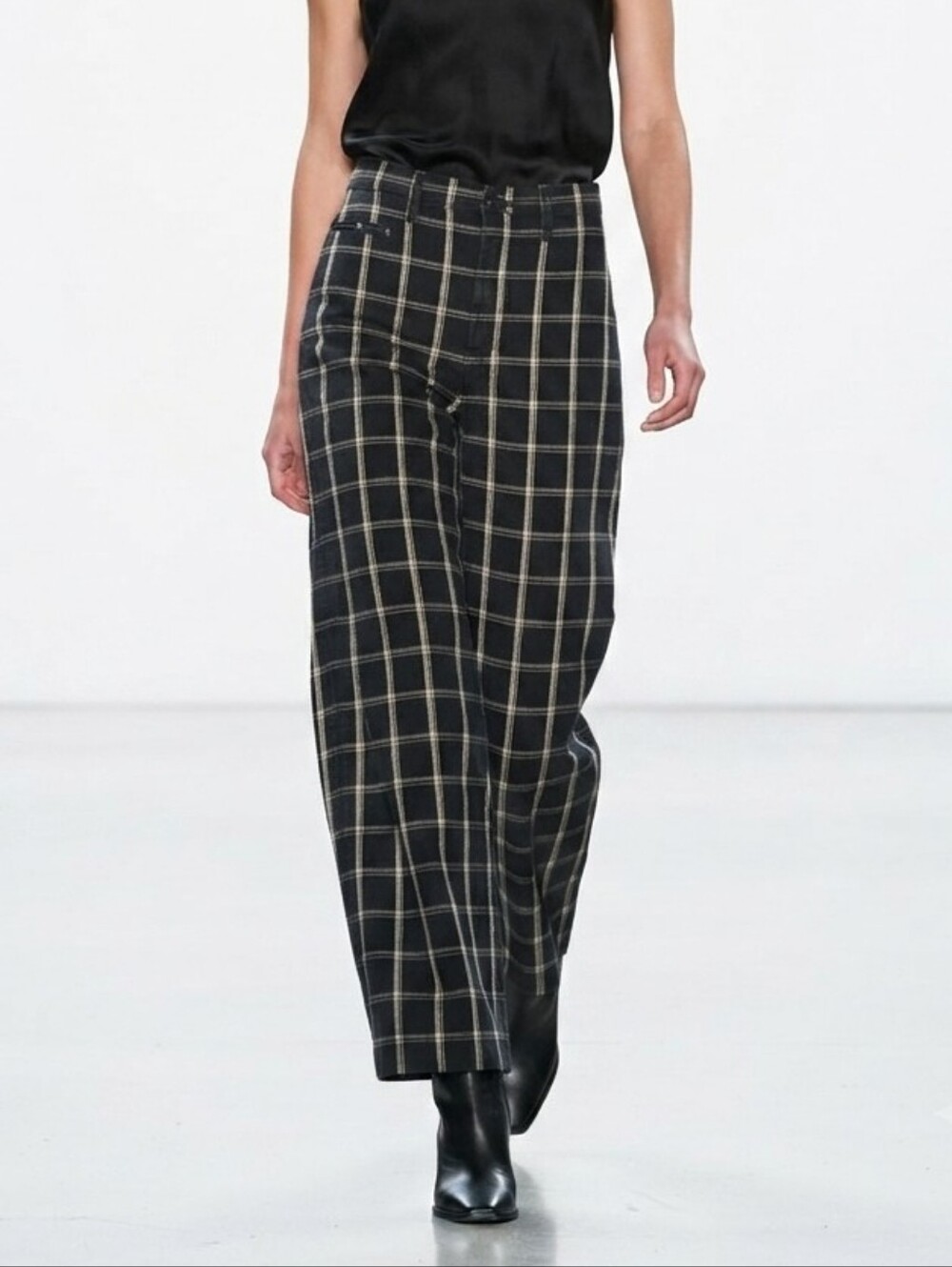 Madewell Slim Emmett Full-Length Pants Black White Plaid Check Size 27